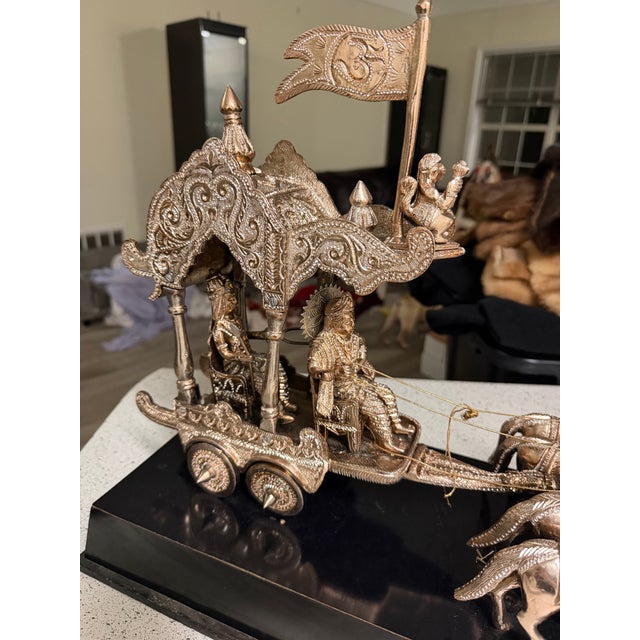 Mahabharata Chariot Metal Statue Lord Krishna Arjun Rath Handmade Sculpture 18” Excellent condition The Mahabharata...