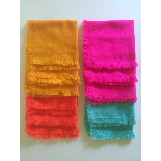Vintage Bright Multicolored Woven Cotton Blend Fringed Edge Square