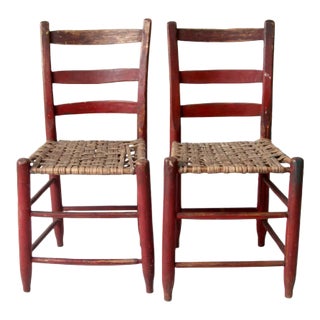 Antique American Splint Weave Chairs Pair For Sale