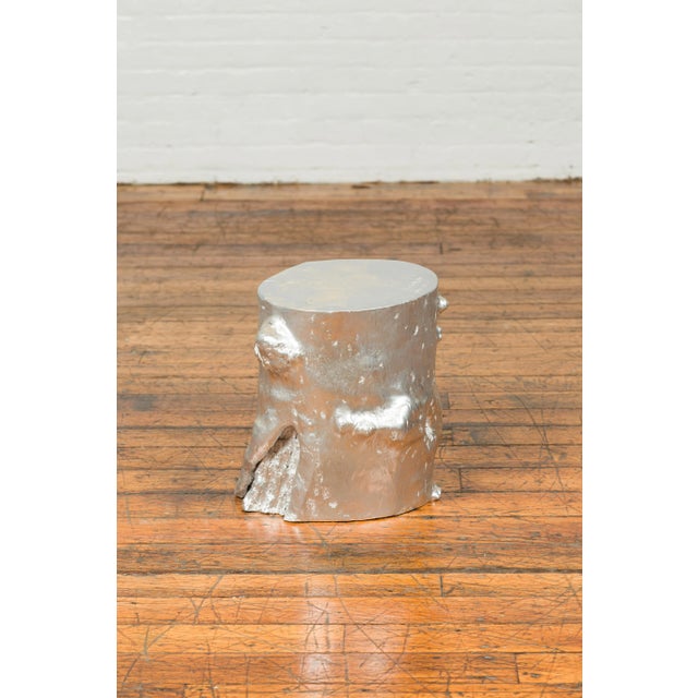 Asian Contemporary Indonesian Silver-Colored Pedestal Tree Stump Pedestal For Sale - Image 3 of 11