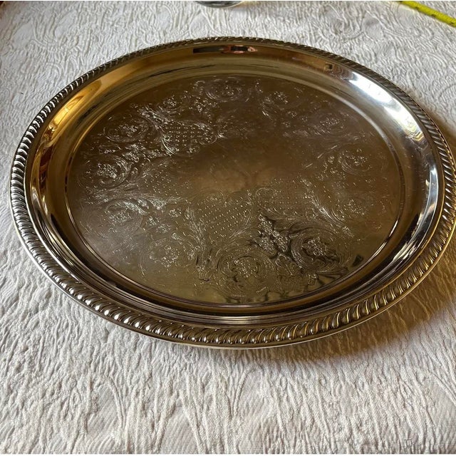 Gorham Silver Co. Silverplated Newport Gorham Round Tray For Sale - Image 4 of 10
