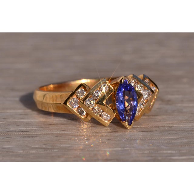 Metal The 12th Avenue: Marquise Tanzanite and Diamond Ring in Yellow Gold For Sale - Image 7 of 10