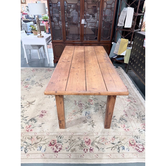Farmhouse Antique Primitive Pine Farmhouse Harvest Dining Table For Sale - Image 3 of 8