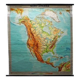Vintage North American Map Pull-Down Wall Chart Poster Print For Sale