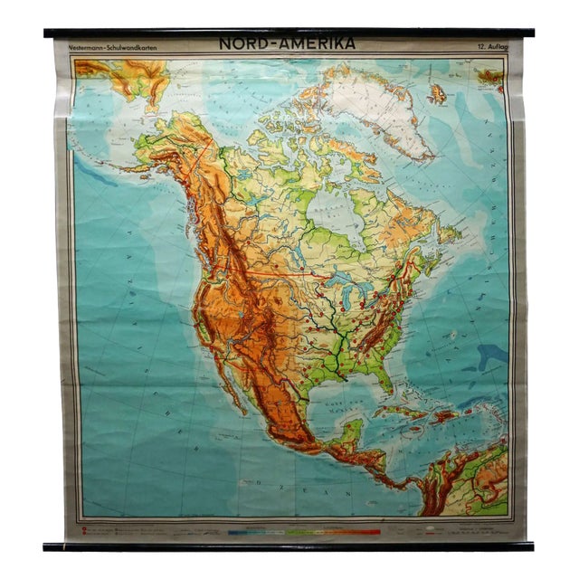 Vintage North American Map Pull-Down Wall Chart Poster Print For Sale
