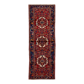 1960s Vintage Red Persian Heriz Wool Runner With Allover Design For Sale