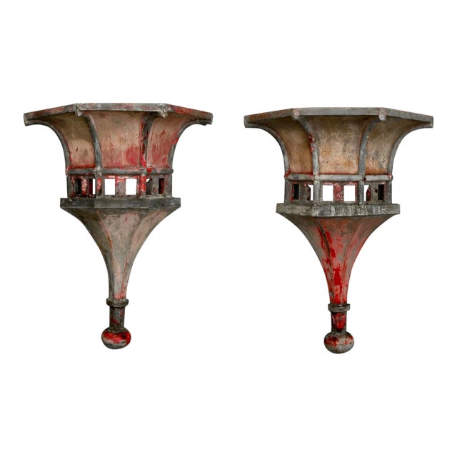 19th Century Large Architectural Zinc Finials With Original Paint - a Pair For Sale