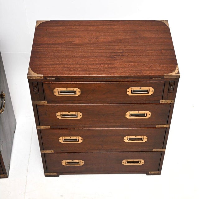 Brown Antique Military Campaign Bachelor Chests of Drawers, 1930s, Set of 2 For Sale - Image 8 of 11