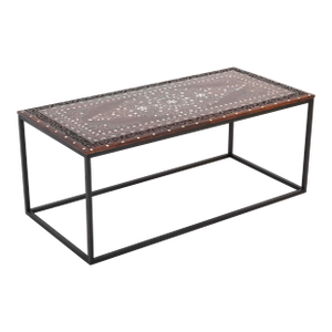Antique Anglo Indian Coffee Table Rosewood Top With Maquetry Inlay on Custom Steel Base