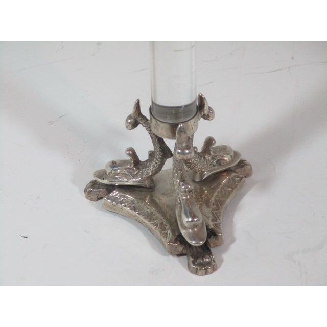 1970s Vintage Lucite & Silverplate Sea Serpent Candle Holders- a Pair For Sale - Image 5 of 10