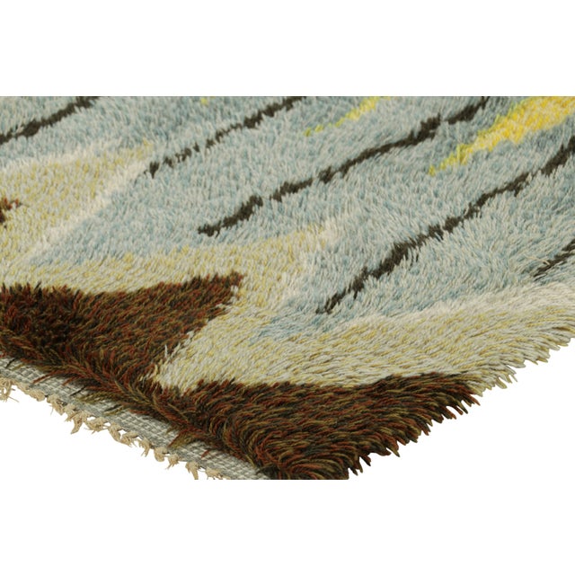 Vintage Swedish Rya Rug in Brown and Blue With Geometric Pattern | Rug & Kilim For Sale In New York - Image 6 of 8