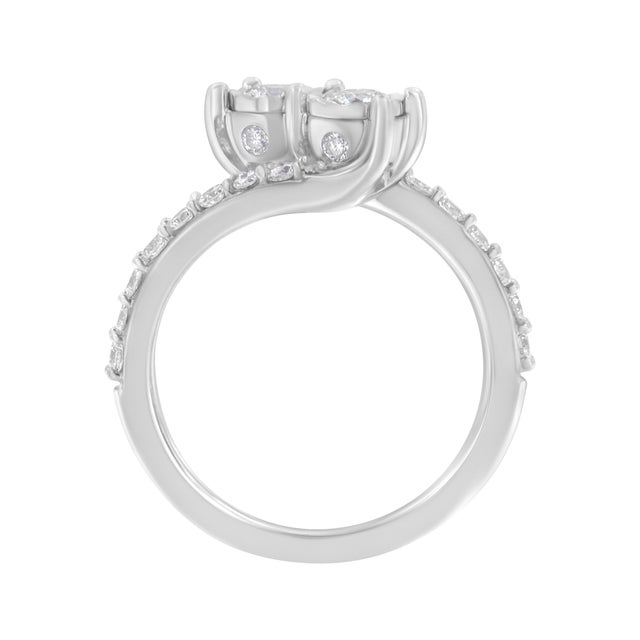Haus of Brilliance 10K White Gold Two-Stone Miracle-Set Diamond Bypass Ring (1 Cttw, H-I Color, I1-I2 Clarity) - Size 7-1/2 For Sale - Image 4 of 7