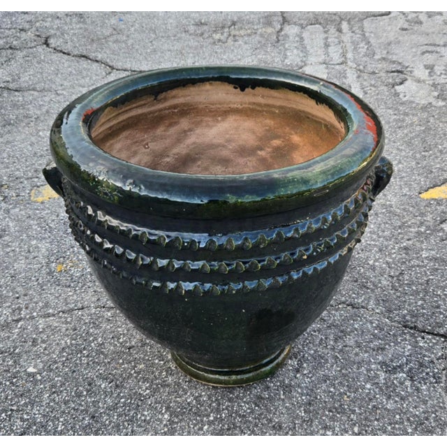 Moroccan Moroccan Handcrafted Pottery Planter / Deep Green For Sale - Image 3 of 6