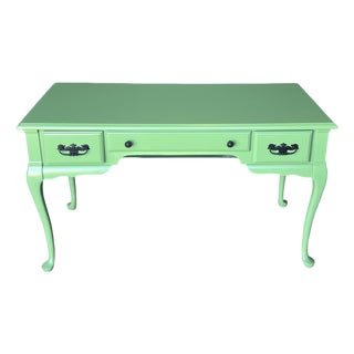 1970s Queen Anne Style Green Lacquered Desk For Sale