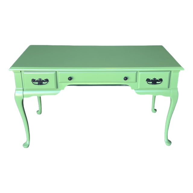 1970s Queen Anne Style Green Lacquered Desk For Sale