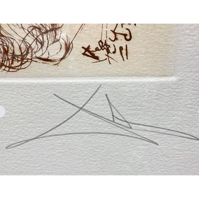 Portraiture Signed by Salvador Dali: 1968 Michelangelo Hand Signed Etching / Authentic Surreal Portrait For Sale - Image 3 of 6