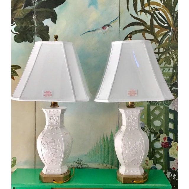 1960s Frederick Cooper Blanc De Chine Lamps With Shades - a Pair For Sale In Greenville, SC - Image 6 of 11