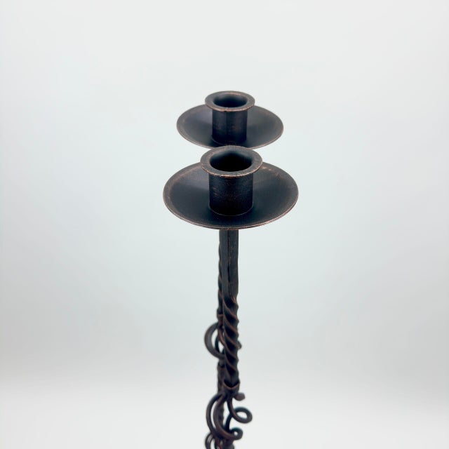 Hand Forged Iron Candelabra Pair (115cm) Antique Copper Expanded Open-Twist Stem For Sale - Image 4 of 7