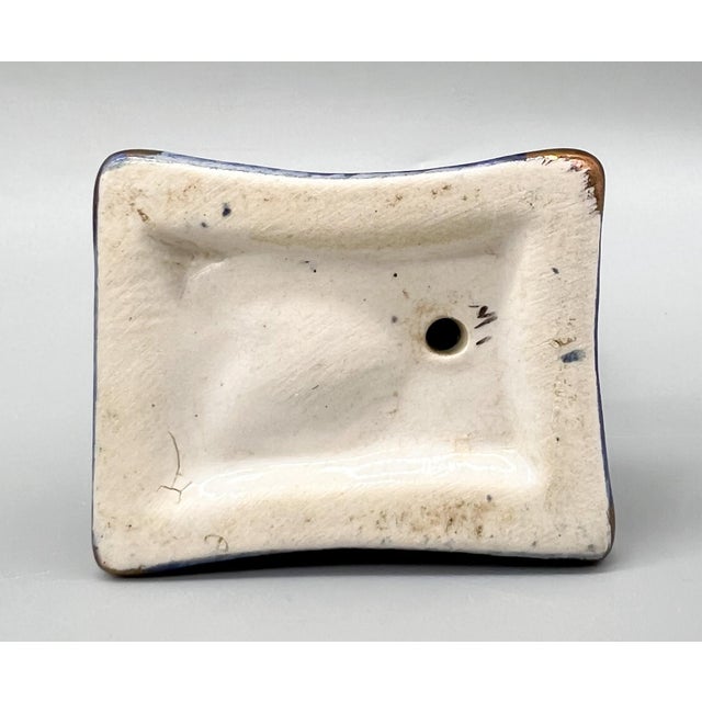 Antique Black & White Cat Figurine on Blue Base – Staffordshire Pottery Style For Sale - Image 10 of 12