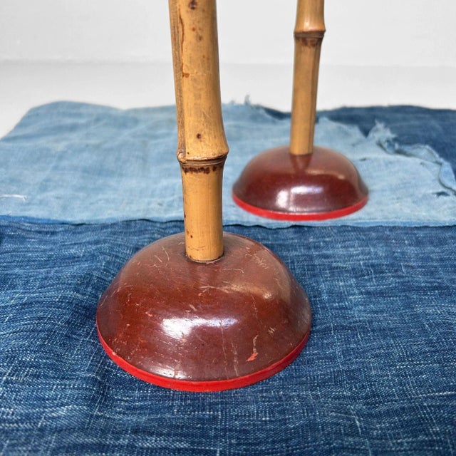 Japanese Candlesticks in Lacquer and Bamboo, 1920s, Set of 2 For Sale - Image 13 of 14