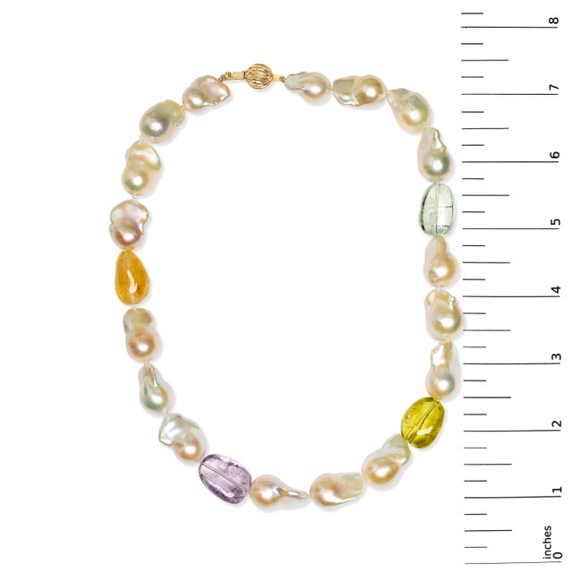 Early 21st Century 14K Yellow Gold Citrine, Amethyst, and Baroque Pearl Strand Necklace - 18" Inches For Sale - Image 5 of 5