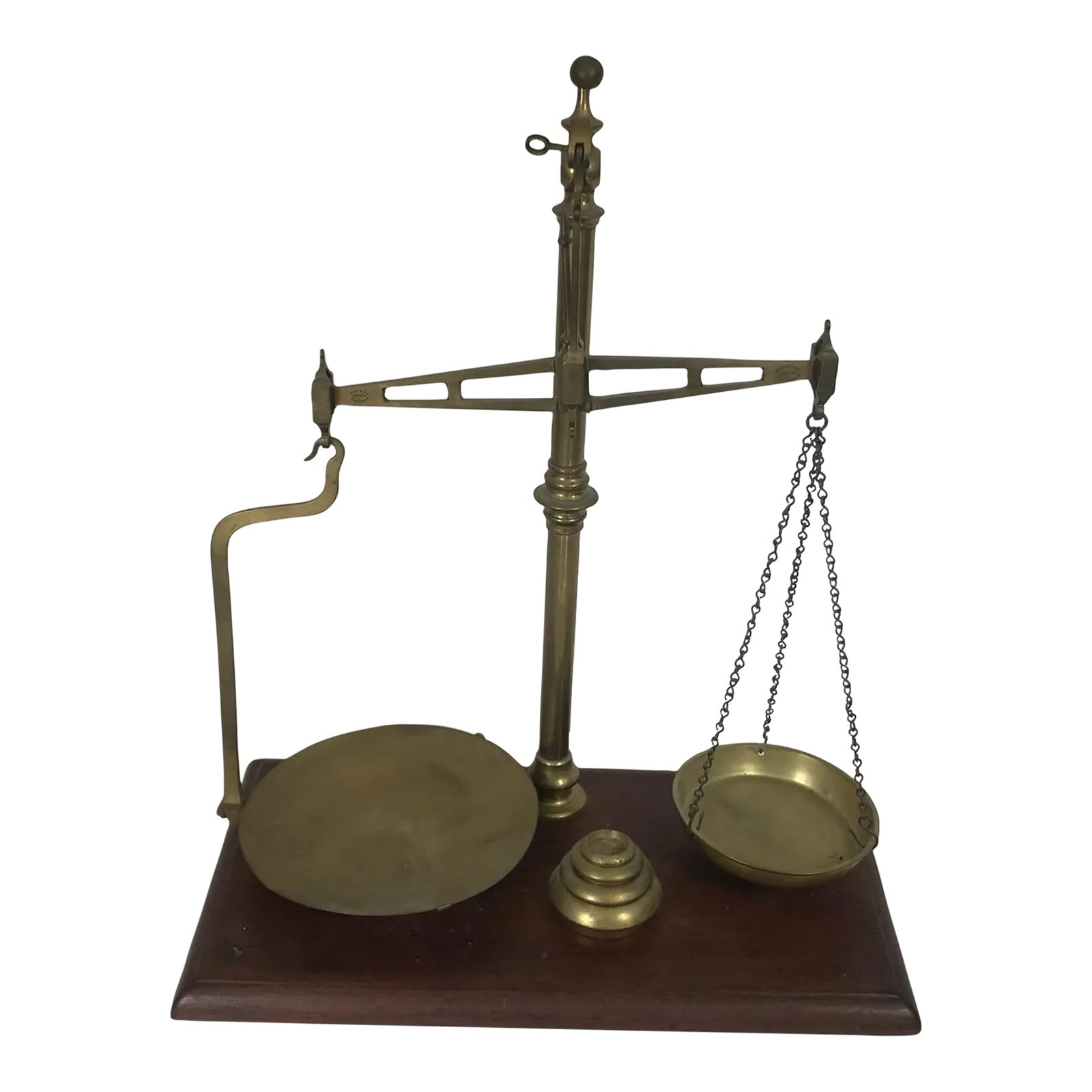 Antique English W&t Avery Freestanding Brass Tea Scale on Wooden Base ...