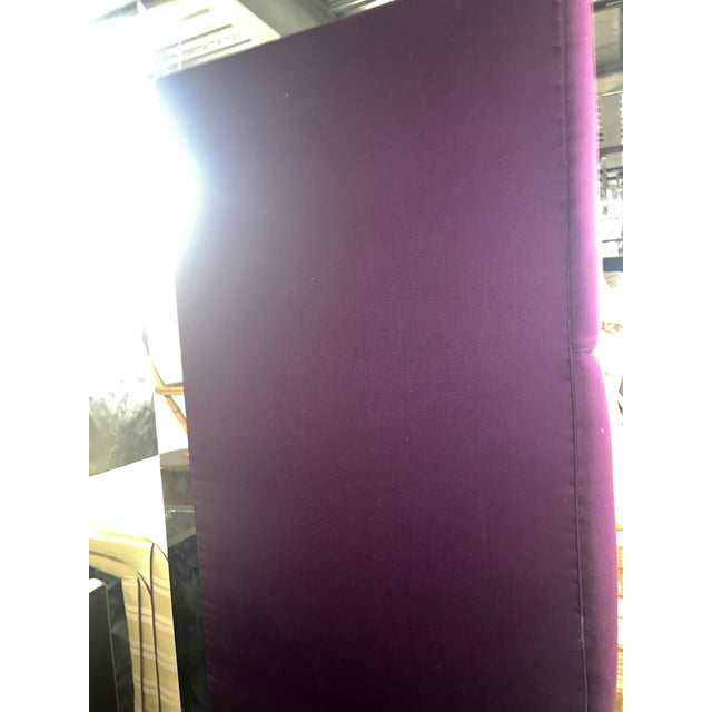 Textile Upholstered Aubergine Banquette With Chrome Detail For Sale - Image 7 of 9
