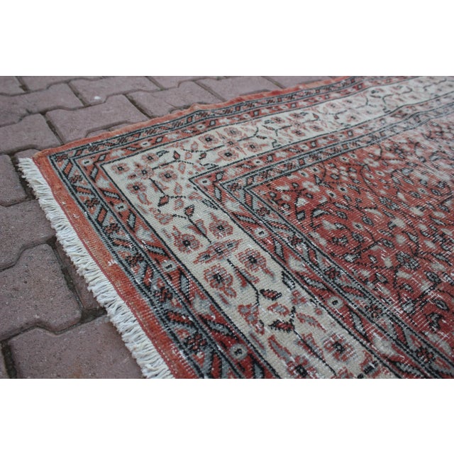 1950s 1950s Vintage Chinese Hand Knotted Red Floral Desing Oushak Area Rug For Sale - Image 5 of 13