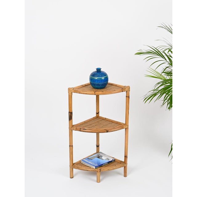 Italian Corner Shelf or Étagère in Bamboo, Rattan and Wicker by Franco Albini, 1970s For Sale - Image 13 of 16