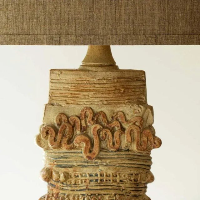 Ceramic Ceramic Table Lamp attributed to B. Rooke with Lampshade attributed to R. Houben, 1970s For Sale - Image 7 of 10
