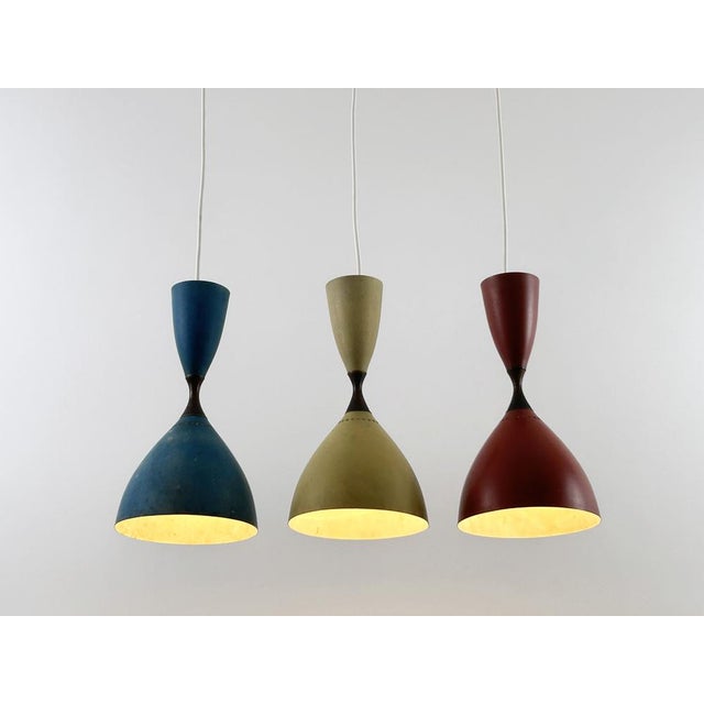 Blue Vintage Diabolo Pendant Lamps by Svend Middelboe for Nordisk Solar, 1950s, Set of 3 For Sale - Image 8 of 18