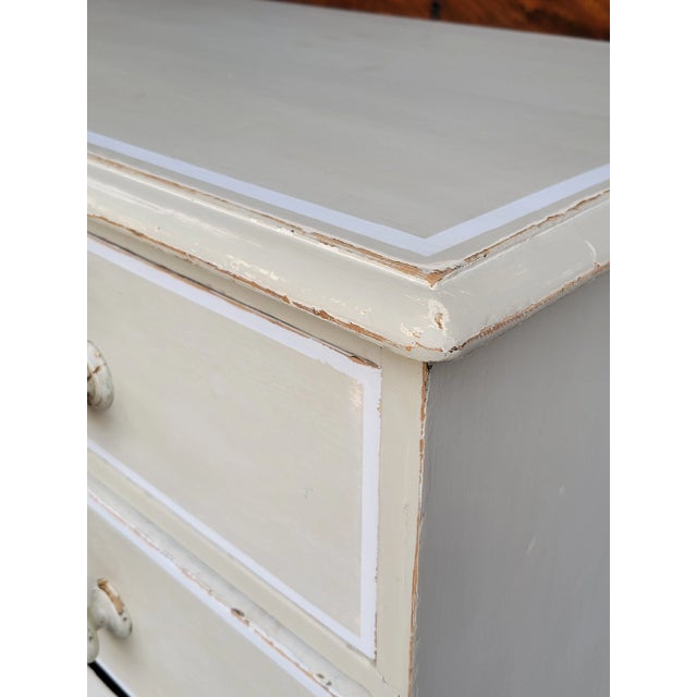 Antique English Edwardian Dresser Chest of Drawers With Old Cream and White Paint For Sale - Image 9 of 16
