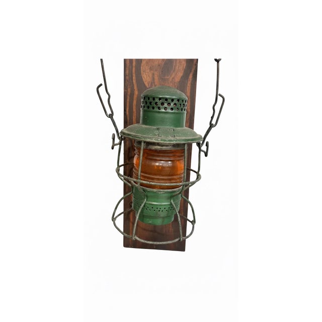 1950s Vintage Railroad Lantern Wall Sconce on Rustic Wood Mounts (Pair) For Sale - Image 5 of 10