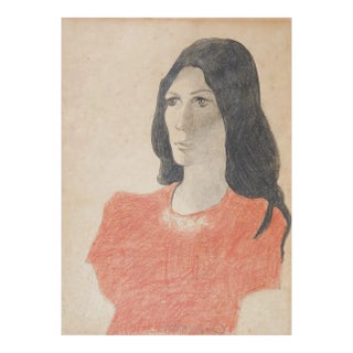 Mid 20th Century Color Portrait of Young Woman Drawing For Sale