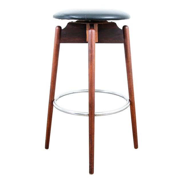 1960s Danish Mid Century Modern Swivel Bar Stool Albert Parvin Black Solid Walnut For Sale