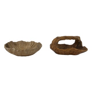 Anthroposophical Hand-Carved Wood Bowls, 1960s, Set of 2 For Sale