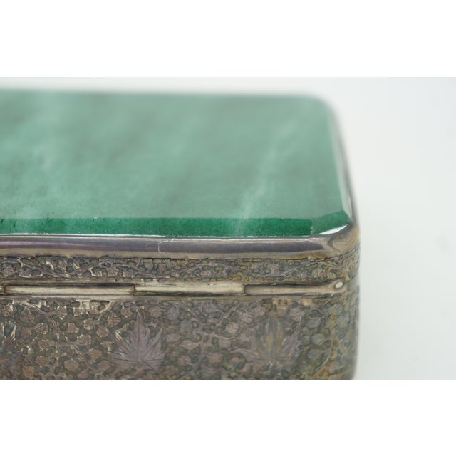 Antique Continental Silver Plate Green Jade Keepsake Trinket Snuff Box 4" For Sale - Image 14 of 15