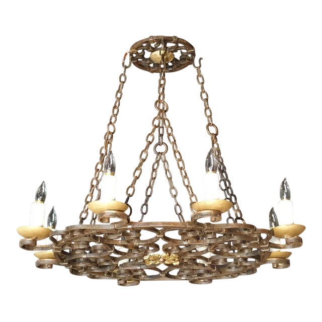 Early 20th Century Round Cast Iron Antique Chandelier For Sale