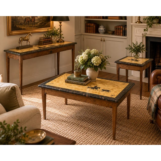 Distinctive vintage three-piece Western table set with strong ranch and lodge character. The coordinated set includes a...