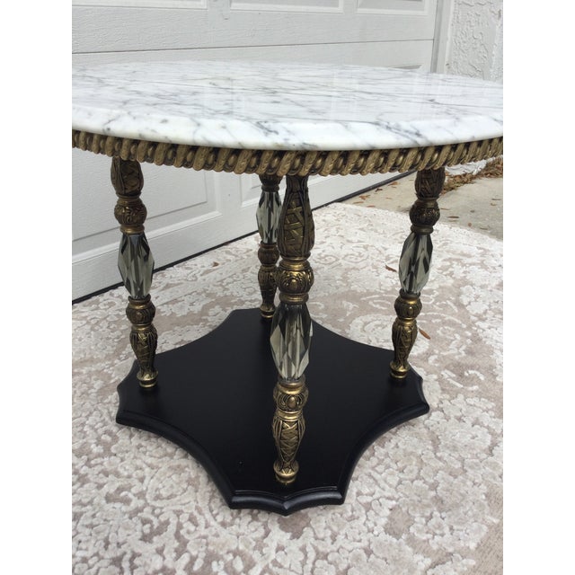 Vintage 1940's marble top side table with metal legs and cut crystal diamond detail. Elegant for any room, it would be...