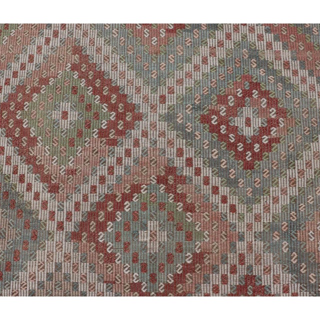 Colorful Vintage Turkish Embroidered Flat-Weave in Diamond Design 7'0 X 10'5 For Sale - Image 11 of 15