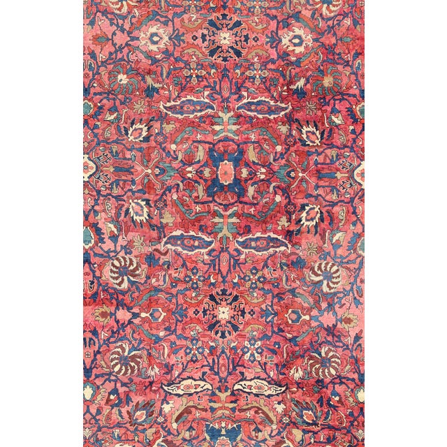 Tribal Large Antique Persian Sultanabad Rug With Large Palmettes in Rose Red and Blue 10'8 X 14'8 For Sale - Image 3 of 7