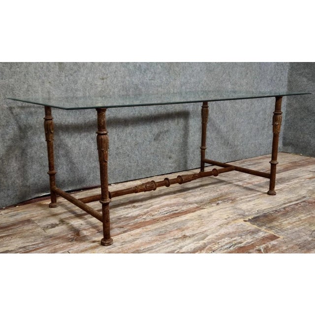 Art Deco Style Wrought Iron and Glass Top Console Table / Coffee Table – 127 cm Rectangular table with a wrought iron base...