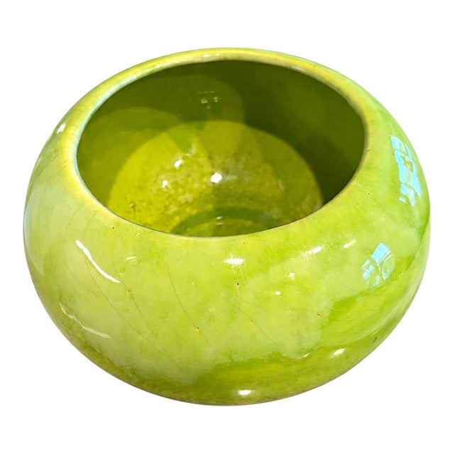 Vintage Frank Moreno Chartreuse Green Ceramic Planter For Sale