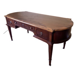 1980s Thomasville Traditional Solid Wood Writing Desk With Brass Hardware For Sale