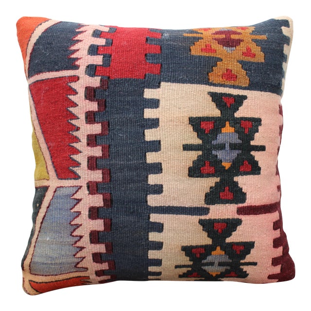 Turkish Kilim Decorative Pillow Cover - 16"x16" For Sale