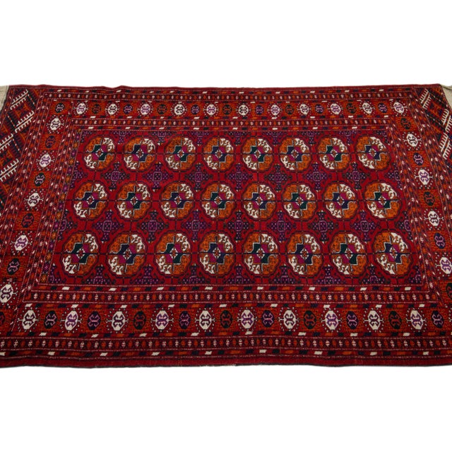 1960s 1960s Vintage Persian Turkman Red Handmade All-Over Medallion Wool Rug For Sale - Image 5 of 7