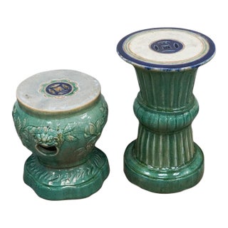 Pair of Annamese Celedon-Glazed Ceramic Garden Stands For Sale