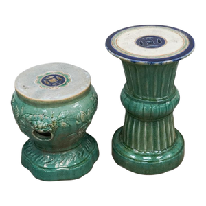 Pair of Celedon-Glazed Ceramic Garden Stands