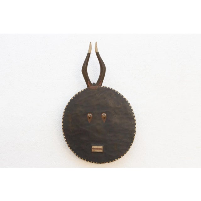 African Midnight Black Painted African Sun Mask For Sale - Image 3 of 11